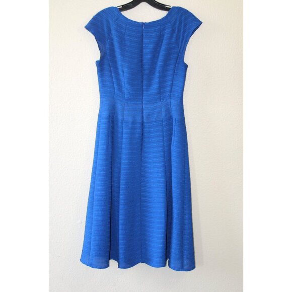 Nanette Lepore Womens Blue Cap Sleeve Textured Fit Flare Dress 4 - Picture 4 of 5
